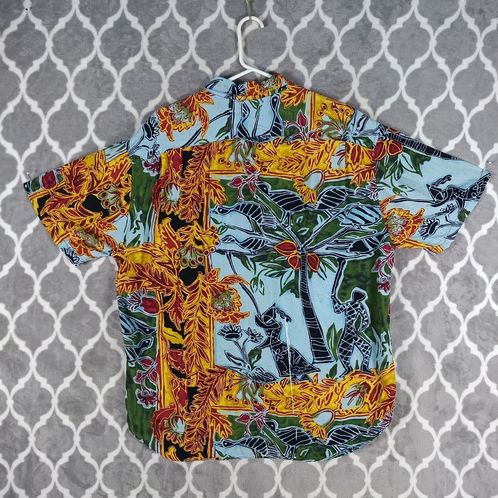 Jams World Shirt Men Blue Green Eden 14 Tropical Rayon Vintage 90s